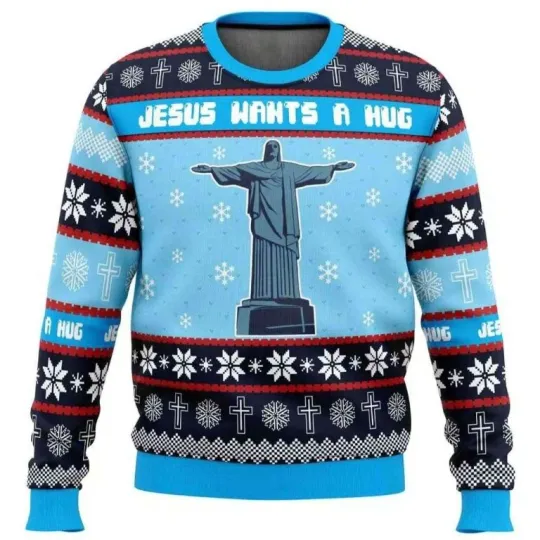 Discover 2025 Jesus Wants a Hug Hellsing Ugly Christmas Sweater