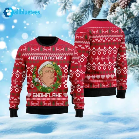 Trump Merry Christmas Snowflake Ugly Sweater