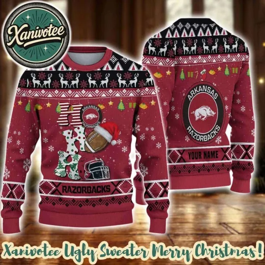 Discover NCAA Arkansas Razorbacks HO HO HO 2025 Ugly Christmas, Ugly Sweater 2025