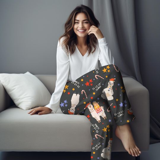 Discover Christmas Llama PJ Pants, Fa-la-la-llama Lounge Pants, Christmas PJ Pants, Friend Birthday Gift, Llama Lover Gift, Animal Lover Gift Pants