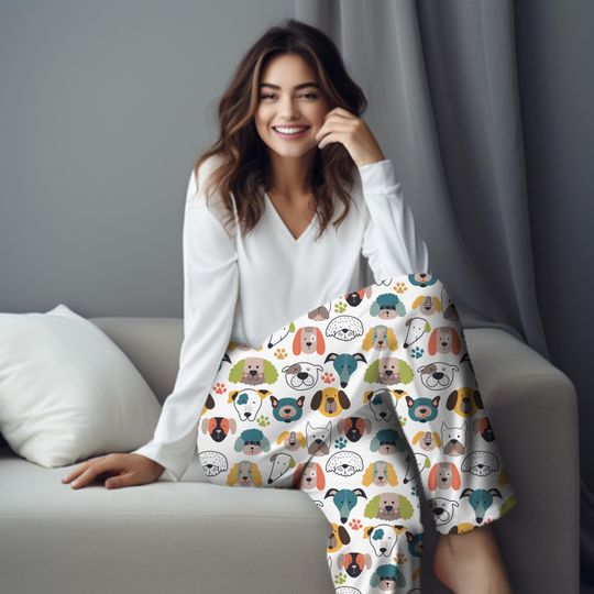 Discover Fun Dog Pajama Pant, Dog Lover, Dogs and Paws Print PJs, Gift for Her, Pajamas Women, Dog Lover Themed PJ Pants Gift, Dog Mom Gift, Pajama