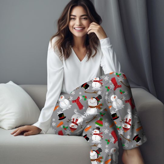 Discover Snowman Winter Pajama Pants, Snowmen and Parts Lounge Wear for Women, Christmas Sleepwear, Winter PJ Bottoms, Lounge Pants Xmas Gift for Her