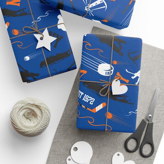 Discover Long Island Hockey Wrapping Paper, Gift Wrap for Sports Fans, Xmas Gift