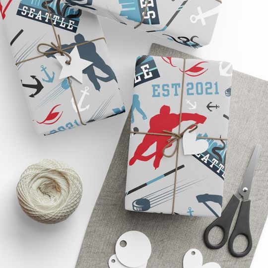 Discover Seattle Hockey Wrapping Paper, Gift Wrap for Sports Fans, Xmas Gift