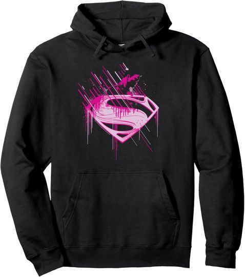 Superman Man of Steel Pink Splatter Pullover Hoodie Pullover Hoodie, Gift For Fans