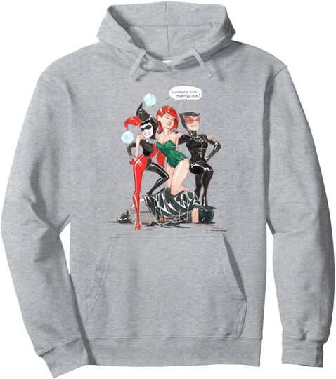 WB100 DC Comics Catwoman Poison Ivy Harley Quinn Team Up Pullover Hoodie, Gift For Fans