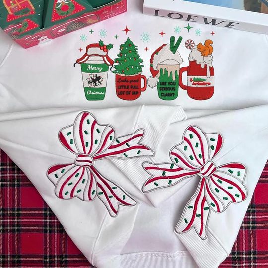 Discover Merry Christmas Side Bow Embroidered Sweatshirt, Christmas Movie Side Bow Shirt, Bow Sweatshirt Christmas, Christmas Crewneck, Winter Gift