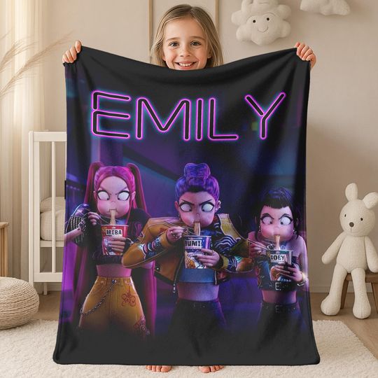 Kpop Demon Hunters Custom Blanket, Kpop Fun Gift, Cozy Demon Hunters Huntrix Blanket