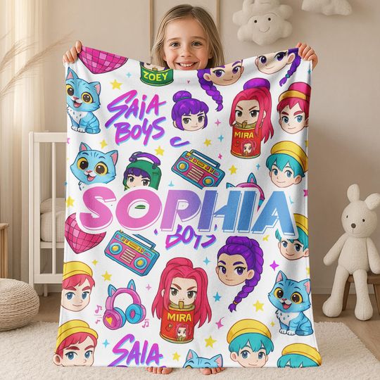 Discover Huntrix Custom Blanket, Cute Huntrix Inspired Blanket,Huntrix Rumi,Zoey Blanket, Gift for Huntrix Fans, Anime Flannel Throw Bedding BZJN10