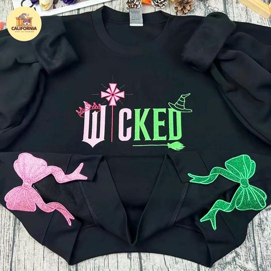 Wicked Side Bow Embroidered Sweatshirt, Elphaba and Glinda Crewneck, Wicked Sweatshirt, Wicked Movie, Glinda Dress, Wizard of Oz Movie shirt