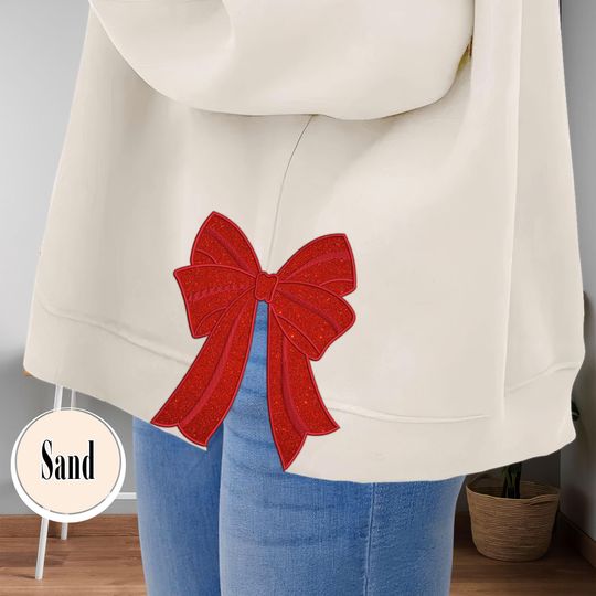 Discover Coquette Glitter Side Bow Embroidered Sweatshirt, Valentine Shirt, Trendy Bow Design, Cozy Embroidered Sweatshirt For Special Occasions