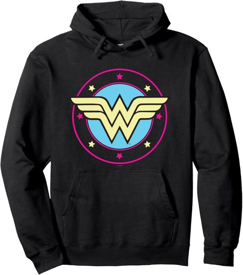 DC Comics Wonder Woman Classic Superhero Pastel Pink Badge Pullover Hoodie, Gift For Fans