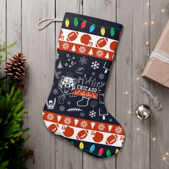 Discover Chicago Football Christmas Santa Stocking, Holiday Gifts for Sports Fans, Gifts for Him, Gifts for Her