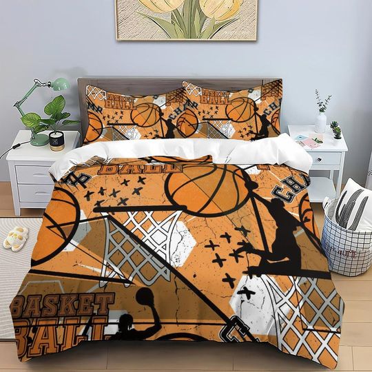 Discover Basketball Bed Three Piece Set,Basketball Duvet Covers, Sports Style Bedding,Sports Bedding Set, Children's Bedding,Basketball Bedding Dcor