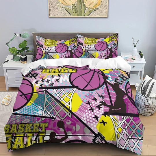 Discover Basketball Bed Three Piece Set,Basketball Duvet Covers, Sports Style Bedding,Sports Bedding Set, Children's Bedding,Basketball Bedding Dcor