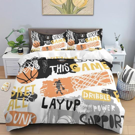 Discover I Love This Game Basketball Duvet Covers,Basketball Bed 3 Piece Set, Sports Bedding Set,Children's Bedding Set Gift for Dad, Husband, Son