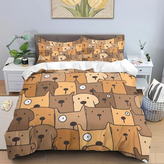 Discover Dog Bedding,Puppy Dog Bedding Set,Cute Animal Bedding 3 Piece,Halloween Bedding,Bed 3 Piece Set,Ghosts Bedding,Ghosts Queen King Duvet