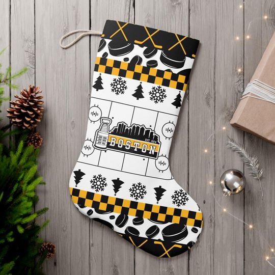 Discover Boston Hockey Christmas Santa Stocking, Holiday Gifts for Sports Fans, Gifts for Him, Gifts for Her