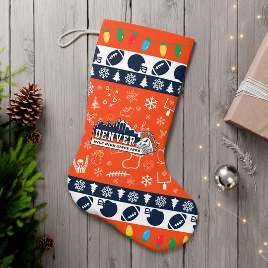 Discover Denver Football Christmas Santa Stocking, Holiday Gifts for Sports Fans, Gifts for Him, Gifts for Her