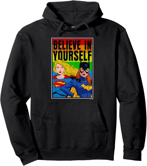 DC Comics Batgirl & Supergirl Believe In Yourself Rainbow V2 Pullover Hoodie, Gift For Fans
