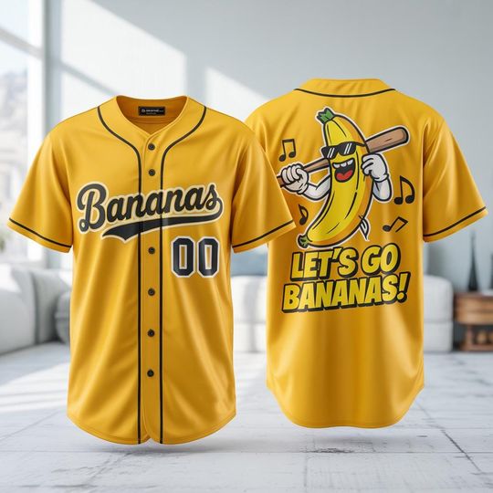 Discover Funny Banana Baseball Jersey  Lets Go Bananas Shirt  Custom Team Name & Number Baseball Uniform