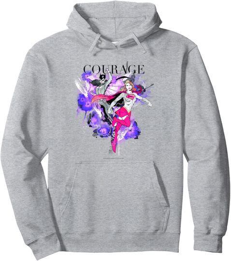 DC Comics Batwoman And Supergirl Courage Floral Watercolor Pullover Hoodie