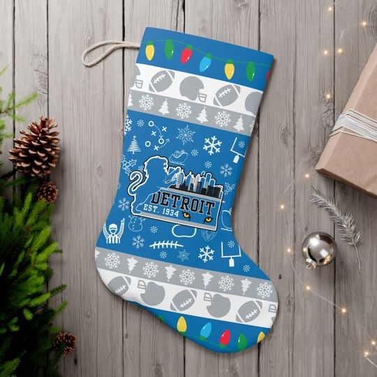 Discover Detroit Football Christmas Santa Stocking, Festive Ugly Sweater, Gifts for Him, Gifts for Her, Holiday, Sports Fan, Michigan