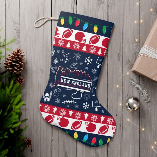 Discover New England Football Christmas Santa Stocking, Festive Ugly Sweater, Gifts for Him, Gifts for Her, Holiday, Sports Fan, NE