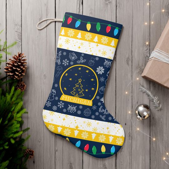 Discover Michigan Christmas Santa Stocking, Festive Ugly Sweater, Gifts for Him, Gifts for Her, Holiday, Sports Fan, Football, Basketball