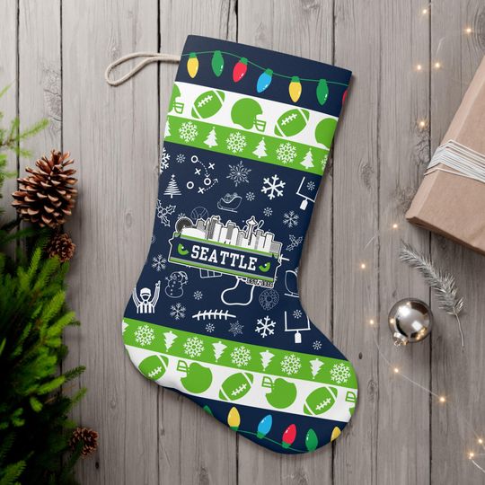 Discover Seattle Football Christmas Santa Stocking, Festive Ugly Sweater, Gifts for Him, Gifts for Her, Holiday, Sports Fan, Washington