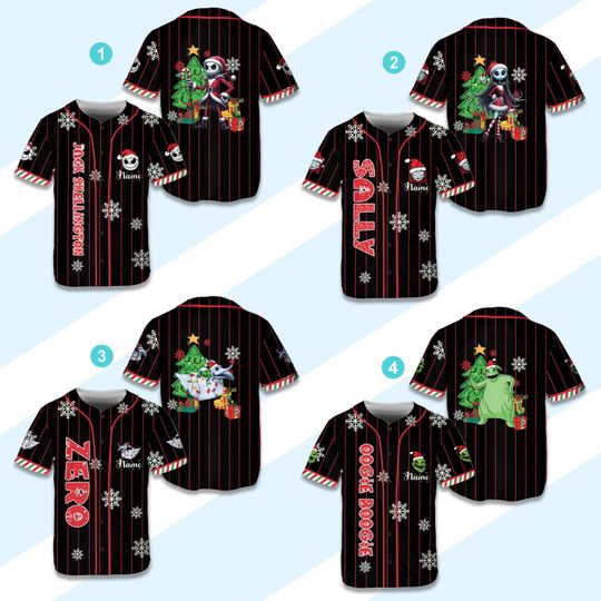 Discover Personalized Ddisney Baseball Jersey Custom Christmas Jack Skellington Jersey Christmas Party Matching Outfit For Ddisney Family Trip