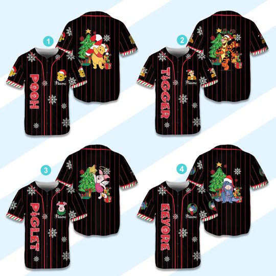 Discover Personalized Ddisney Baseball Jersey Winnie The Pooh Jersey Custom Christmas Jersey Christmas Matching Outfit For Ddisney Family Trip Shirt