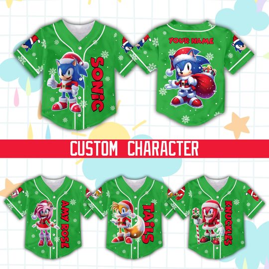 Discover Personalized Xmas Sonic the Hedgehog Baseball Jersey Custom Sonic Jersey Sonic Shirt Christmas Jersey Sonic Party Outfit For Kid & Sonic Fan