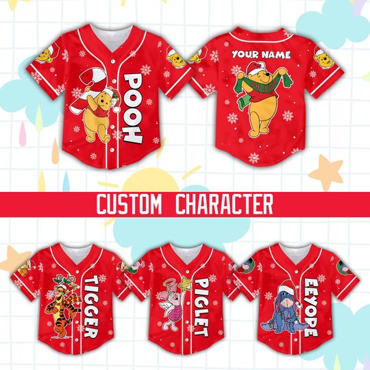 Discover Personalized Ddisney Baseball Jersey Winnie The Pooh Jersey Custom Christmas Jersey Christmas Matching Outfit For Ddisney Family Trip Shirt