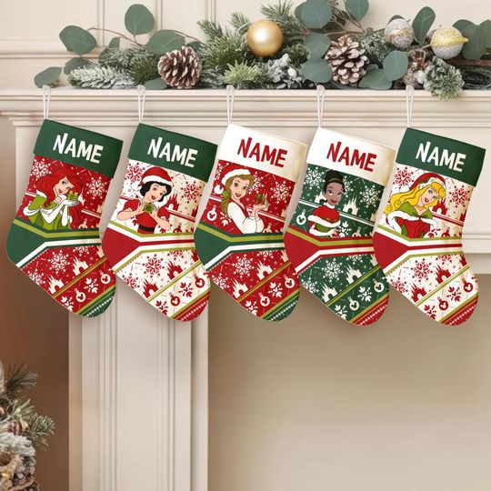 Discover Personalized Disney Princess Christmas Stocking  Custom Name Holiday Sock, Disney Inspired Gift for Kids & Families,Decoration