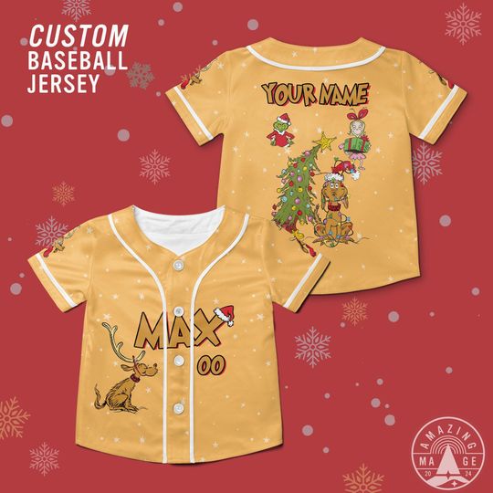 Discover Custom Max the Dog Baseball Jersey, The funny character Christmas Tree Shirt, funny character Max Cindy Xmas Shirt, funny character Shirt Family