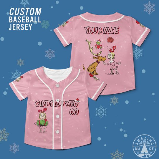 Discover Custom Cindy Lou Who Baseball Jersey, The funny character Christmas Tree Shirt, funny character Max Cindy Xmas Shirt, funny character Shirt Family