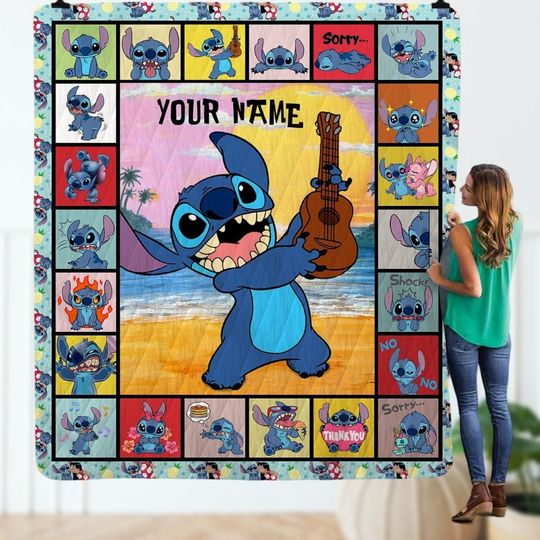 Discover Personalized Lilo and Stitch Fleece Blanket, Disney Trip Quilt, Magic Kingdom Bedding, Disney Birthday Gift