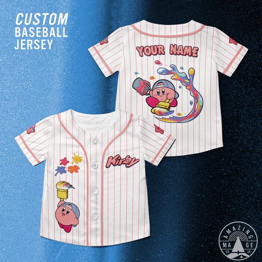 Custom Paint Kirby Super Mario Baseball Jersey, Nintendo Super Mario Jersey Shirt, Mario Nintendo Universal Studio Trip Shirt