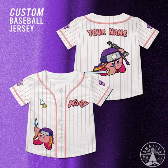 Custom Ninja Kirby Super Mario Baseball Jersey, Nintendo Super Mario Jersey Shirt, Mario Nintendo Universal Studio Trip Shirt