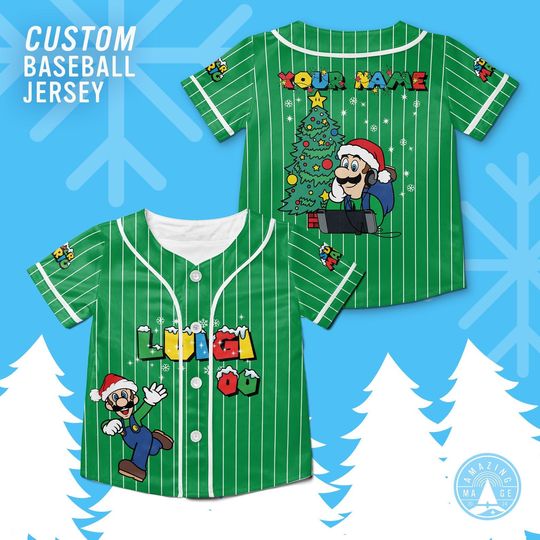 Custom Luigi Super Mario Christmas Baseball Jersey, Mario Matching Family Shirt, Mario Birthday Shirt, Nintendo Universal Studio Trip Shirt