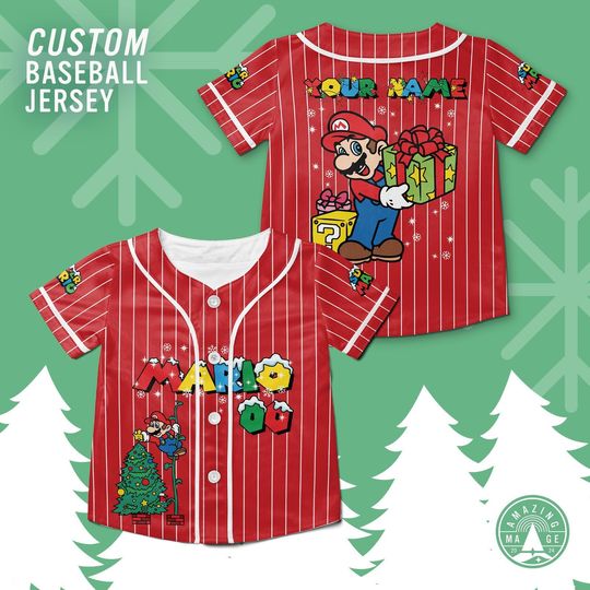 Discover Custom Super Mario Christmas Baseball Jersey, Mario Matching Family Shirt, Mario Birthday Shirt, Nintendo Universal Studio Trip Shirt