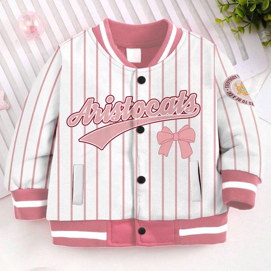 Discover Aristocats Marie Custom Name And Nuber Coquette Bow Kids and Youth Baseball Jacket