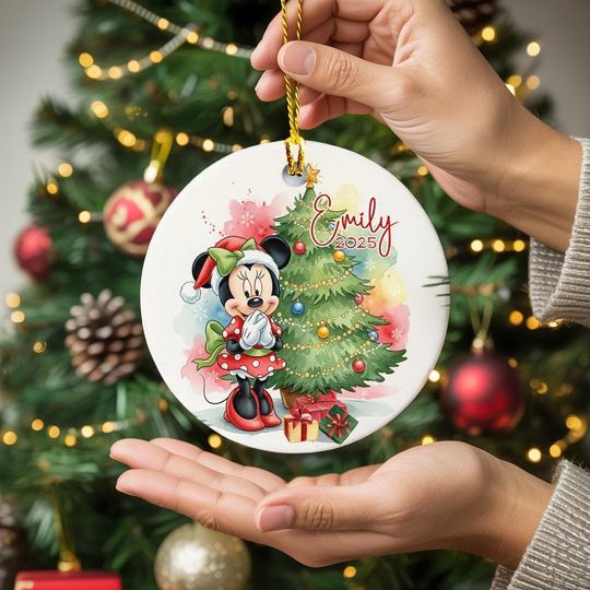 Discover Watercolor Minnie Mouse Ornament, Disney Girl Ornament, Baby's First Christmas 2025 Ornament, Kids Keepsake, Kids Disney Ornament