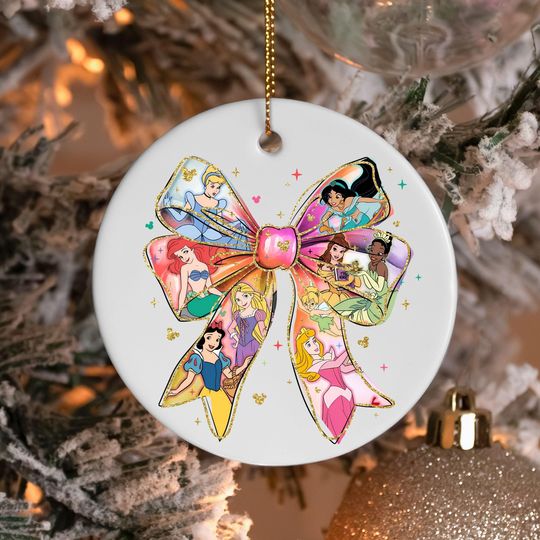Discover Disney Princess Coquette Bow Ornament: Magical Kingdom Christmas Tree Decor, Baby Girl 1st Christmas Gift