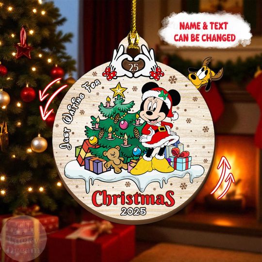 Discover Personalized Disney Mickey & Minnie Christmas Wood Ornament 2025, Custom Family Name Holiday Decoration, Funny Disney Inspired Xmas Ornament