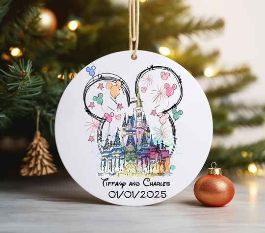 Discover 2025 Custom Disney Castle Ornament,Disney Christmas Ornament ,Disney For the memorial Service Ornament, Disney Birthday Family Gift Ornament
