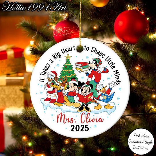 Discover Custom Teacher Christmas Ornament, Personalized Disney Ornament, It Takes a Big Heart to Shape Little Minds, Teacher Appreciation Gift