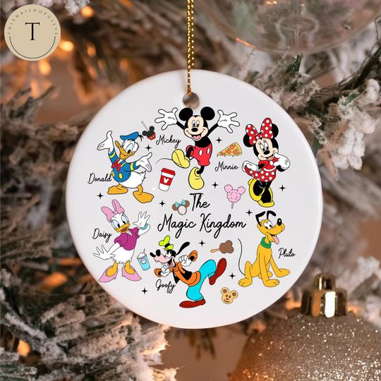Discover Disney Mickey And Friends Merry Christmas Round Ornament, Disney Circle Christmas Ornament, Ornament Hanging, Disney Gift, Ceramic Ornament