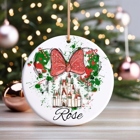 Discover Christmas Watercolor Minnie Castle Ornament, Disney 2025 Christmas Decor, Disney Xmas trip Ornament,Disney Watercolor Xmas Castle Decor-Alex